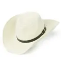 Sombrero de vaquero de paja blanca para hombre, sombrero de playa solar con cinturón de cuero. - Talla única / Estilo Regular Blanco Crema