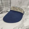 Blaue Stroh Sonnenblende Hut mit Buchstaben Band, Sommer Strand UV Schutz Kappe Variante. - Marineblau