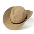Sombrero de vaquero de paja para hombre sombrero de playa de verano moda casual para sol - Talla única / Caqui Liso