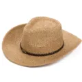 Sombrero de vaquero de paja para hombre protección solar de verano con cinta trenzada y metal. - Talla única / Caqui Clásico