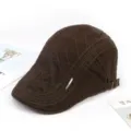 Classic men's brown flat cap with stylish diamond stitching and metal side detail for casual daily wear. - Adjustable / Side Zipper Newsboy Cap / Coffee