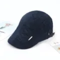 Classic navy blue flat cap for men, stylish quilted cotton beret with metal tag, spring autumn. - Adjustable / Side Zipper Newsboy Cap / Dark Blue