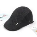 Herren schwarze Schiebermütze lässige Retro Ente Kappe mit geometrischen Nähten Hut - Verstellbar / Seitenreißverschluss Newsboy Mütze / Dunkelgrau