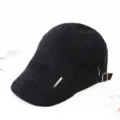 Schwarze Herren Schiebermütze mit Rautensteppung, verstellbarer Riemen, bequeme Freizeitmütze. - Verstellbar / Seitenreißverschluss Newsboy Mütze / Schwarz