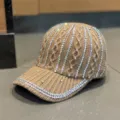 Casquette de baseball en tricot strass pour femme, chapeau d'hiver marron élégant et brillant. - (54-58 cm) réglable / Kaki