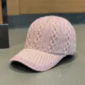 Détail de casquette de baseball en tricot rose strass scintillant, bonnet chaud d'hiver. - (54-58 cm) réglable / Rose
