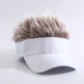 Novelty hair visor baseball cap with spiky synthetic hair for men and women outdoor sun hat - Adjustable (Adult Version 55-59 cm) / White (Brown and White Hair Peaked Cap)