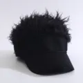 Funny spiky hair baseball cap black sun visor wig hat for men and women novelty fashion - Black (Black Hair Peaked Cap)