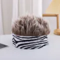 Kids wig hat detail showing trendy spiky hair design with zebra pattern knit headband. - 3 Years - Adult (High Elasticity) + One Size / Black & White Stripes - Brown Hair