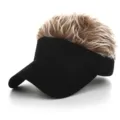 Novelty spike hair sun visor cap for men and women, funny fake hair baseball hat detail. - Adjustable / Black Cap Brown Wig