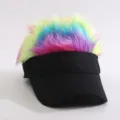 Novelty rainbow wig baseball cap, funny hair sun visor, unisex hip hop novelty hat for party. - Black (Multi-Colored Hair Peaked Cap)
