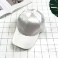 White satin baseball cap, solid color glossy finish, casual adjustable sun protection hat. - Adjustable / White