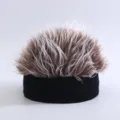 Funny spiky hair wig baseball cap, novelty fake hair cap for party and outdoor wear. - Black (Knitted Docker Hat with Brown & White Hair)