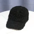 Schwarze Lammfell Baseballkappe Plüsch Winter warme Entenzunge Mütze lässig täglich - Verstellbar / Schwarz