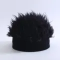 Black spiky hair wig knit cap funny novelty beanie hat for men and women style variant - Black (Knitted Docker Hat with Black Hair)