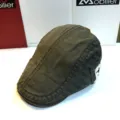 Vintage newsboy cap for men and women, casual canvas flat cap with retro distressed style for season. - S (54-57cm) / Men's Beret with Small White Stripes (Army Green)