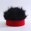 Funny spiky wig headband novelty party costume hat black hair red cap for men and women - Red (Knitted Docker Hat with Black Hair)