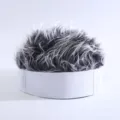 Novelty funny spiky hair baseball cap for men and women, creative sun visor hat. - White Knitted Docker Hat with Grey-White Faux Hair
