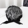 Funny spiky wig hat, black headband with grey fake hair, novelty costume party cap for adults. - Light Grey Black-Grey Docker Hat with Straps