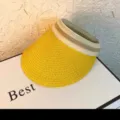 Yellow straw empty top sun visor for women, breathable braided sun hat for outdoor travel vacation. - Plain Style (Yellow)