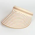 Women straw sun visor hat, white and khaki striped empty top beach hat summer. - Striped Style (Light Coffee)