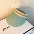 Woven empty top sun visor hat in light green with contrast stripe band for summer outdoor travel. - Plain Style (Mint Green)