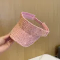 Gorra vacía de diamantes de imitación rosa para mujer, visera de sol brillante de verano. - Ajustable / Rosa