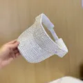 Visera solar de verano con diamantes de imitación para mujer, sombrero elegante anti-UV. - Ajustable / Blanco