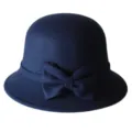 Classic navy blue wool felt cloche hat for women, elegant bow bucket hat for autumn winter. - M (56-58cm) / Navy Blue