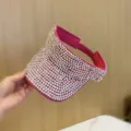 Sombrero visera de sol con diamantes de imitación brillantes para mujeres, gorra. - Ajustable / Rosa rojo