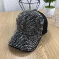 Sparkling rhinestone studded black baseball cap, stylish outdoor sun hat for women. - Adjustable / Silver Full Rhinestone