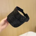 Gorra visera negra con diamantes brillantes, sombrero de sol verano moda variante. - Ajustable / Negro