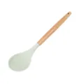 Silicone soup spoon with natural wooden handle, ergonomic kitchen cooking utensil single item. - Solid Spoon
