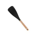 Spatule de cuisine en silicone noir avec manche en bois naturel, outil résistant. - Cuillère à Salade / Noir