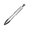 Stainless steel kitchen food tong with black silicone head for BBQ cooking serving. - 12 Inch / Black