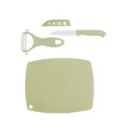 Portable mini ceramic fruit knife peeler and cutting board kitchen set for home and office. - Light Green