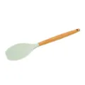 Silicone cooking spoon with natural wooden handle, light green kitchen utensil variant. - Flat Spoon