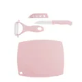 Pink ceramic fruit knife set with peeler and cutting board, ideal for home kitchen and office use. - Light Pink
