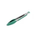 Stainless steel kitchen food tong with green silicone handle and tips for BBQ and cooking. - 9 Inch / Dark Green
