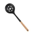 Cuillère écumoire en silicone avec manche en bois naturel, ustensile noir variante. - Cuillère Passoire / Noir