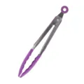 Purple stainless steel kitchen food tong, non-slip silicone BBQ and steak cooking clip. - 9 Inch / Purple