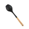 Cuillère de cuisine en silicone et bois, ustensile antiadhésif pour cuisson unique. - Cuillère Pleine / Noir