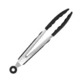 Stainless steel kitchen food tongs with black silicone handle, ideal for BBQ and cooking. - 9 Inch / Black