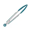 Stainless steel kitchen food tongs with teal silicone grips and hanging ring for BBQ. - 9 Inch / Navy Blue