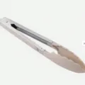Stainless steel silicone kitchen food tongs for cooking, BBQ, and steak serving. - 9 Inch / Khaki