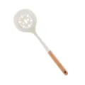 Cuillère écumoire en silicone avec manche en bois blanche ustensile de cuisine antiadhésif - Cuillère Passoire / Blanc