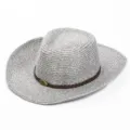 Sombrero de vaquero de paja para hombre, sombrero de sol gris con banda de cuero, playa. - Talla única / Estilo clásico gris claro