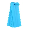 Blue plastic cake scraper set with ring, featuring various serrated edges for baking and decorating. - Blue