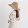 Wide brim woven straw hat for women, fashionable bohemian summer beach sun hat, foldable. - M (56-58cm) / Khaki