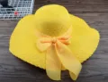 Gelber Strohhut mit großer Krempe für Damen, Sommer Strandsonnenhut mit eleganter Schleife. - M (56-58cm) / Gelb